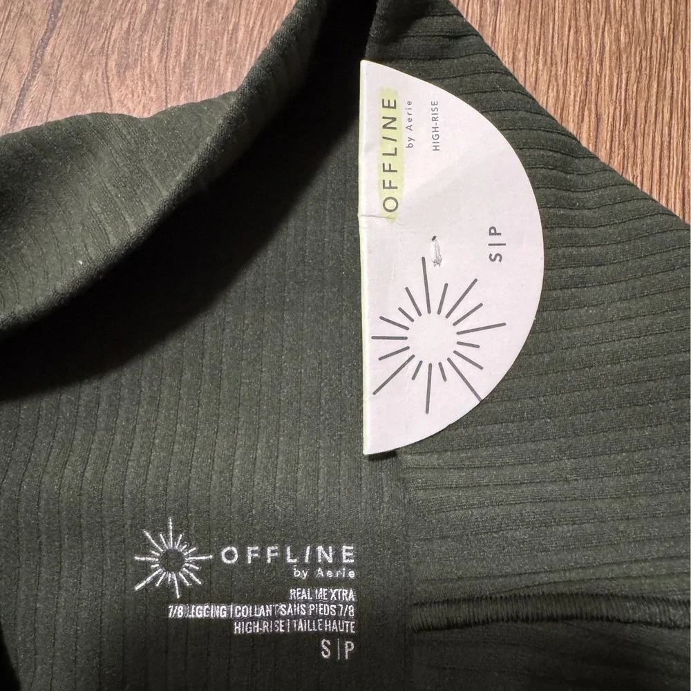 Aerie Offline Real Me Xtra 7/8 High Rise Leggings Ribbed Green Athletic Size S - Picture 3 of 7